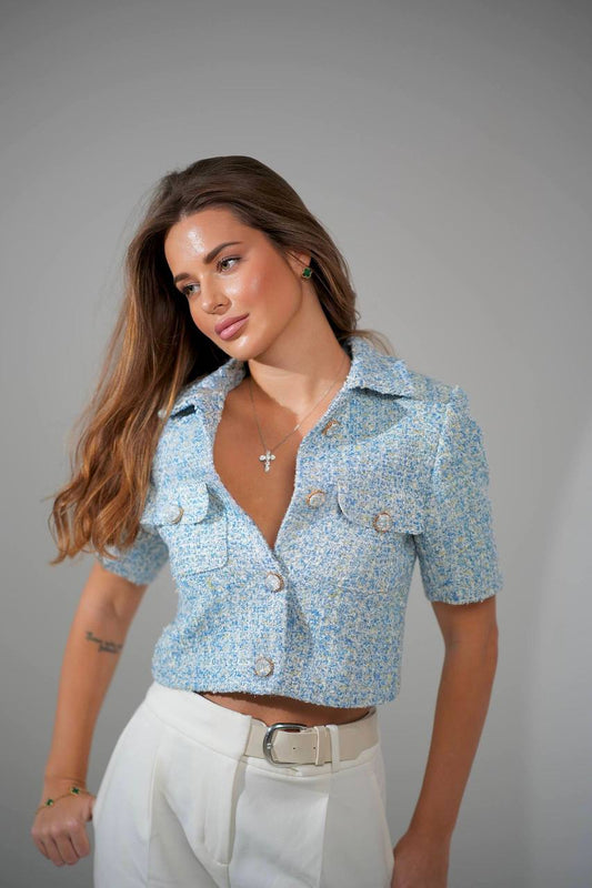 Tweed Jacket Short Sleeve BLUE